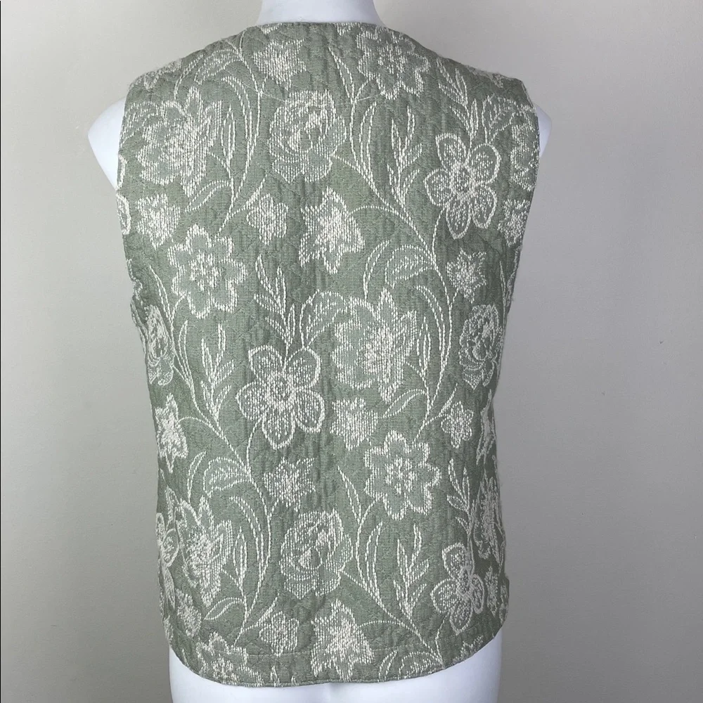 Vintage Embroidered Textile Vest Sage Green Cream